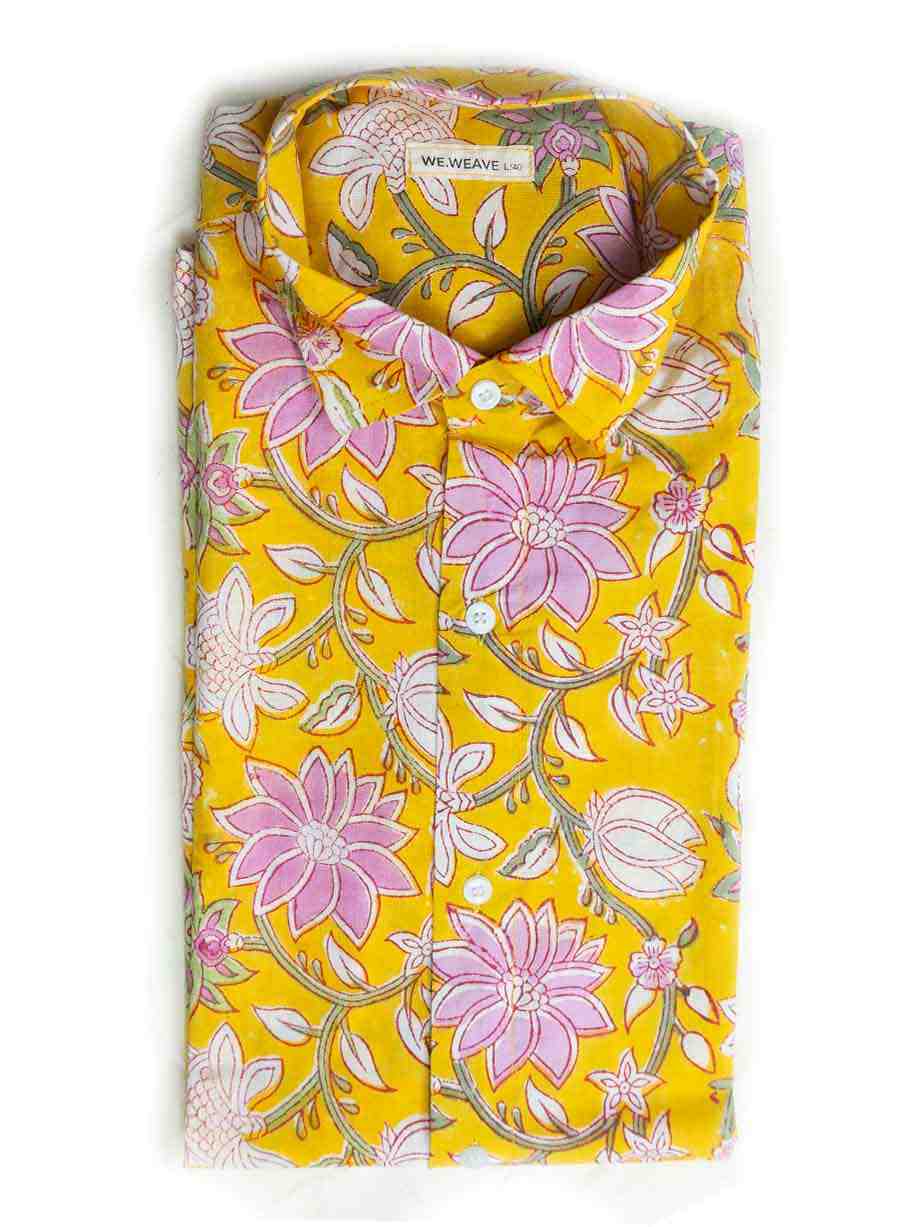 yellow pink floral block print