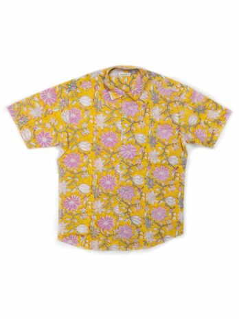 yellow pink floral block print