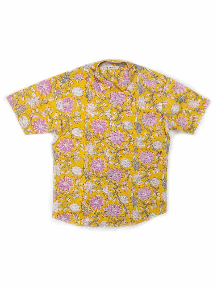 yellow pink floral block print